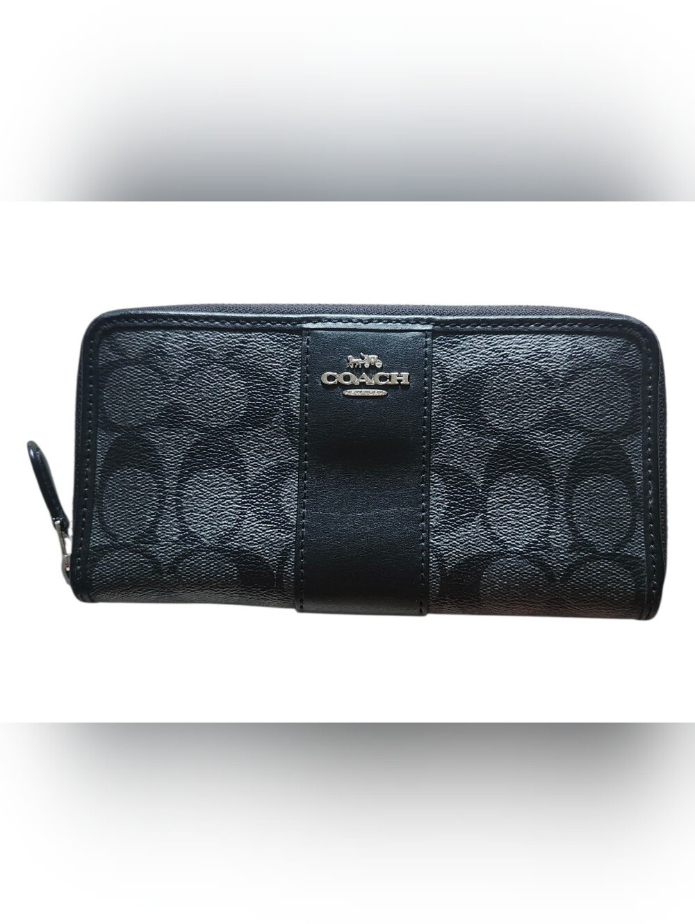 Coach 🔥REHAB🔥 Black Signature Canvas Accordion Zip-Around Wallet
